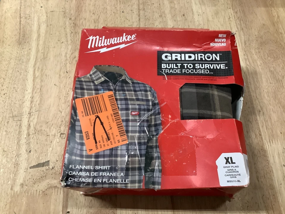 Milwaukee GRIDIRON Flannel Shirt X-LARGE Gray Plaid M551G-XL - Image 1 of 1