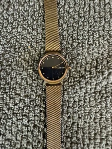 Skagen Freja Watch Women Rose Gold Tone Blue Dial Mesh Band New Battery 7.5" - Picture 1 of 4