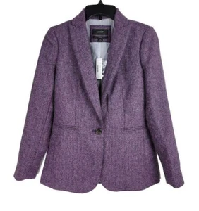 J Crew Parke Purple Herringbone English Moon Wool Blazer Jacket Women's 00 NWT - Picture 1 of 7