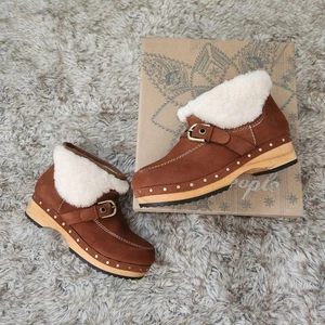 Botas zueco Free People roble genuino piel de oveja vintage marrón tostado para mujer 7,5 - Imagen 1 de 8