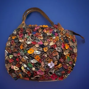 Multicolor Floral Leather Handbag Purse Slouchy Gold Pink Blue Fun Hobo Bag - Picture 1 of 11