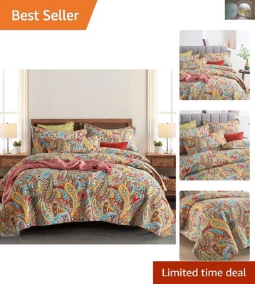 Juego de colcha de algodón tamaño king de lujo de 3 piezas - encanto de cachemira amarilla reversible Foto 1 de 4