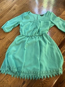 Sequin Hearts Girls Size M Teal Green Sheath Dress With Lace Fringe - Picture 1 of 16