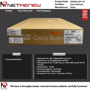 Cisco Refresh CBS250-48T-4X 48-Port GbE Smart Switch w/ 4x 10G SFP+ - Picture 1 of 1