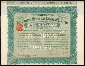 British Motor Cab Company Ltd., 1 deferred share, 1910 - Picture 1 of 1