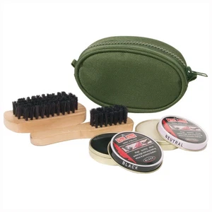 TRAVEL SIZE SHOE CARE BOOT POLISHING POLISH CLEANING KIT SET BRUSHES CADET OLIVE - Picture 1 of 1