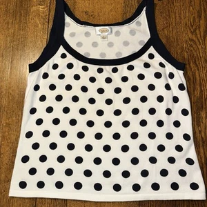 Vtg Talbots Polka Dot Sleeveless Tank Top Knit White Navy Blue Nautical Large - Picture 1 of 8