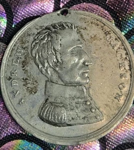 Original 1845 Andrew Jackson Memorial Medaille Medaille selten Weißmetall silberfarben - Bild 1 von 6