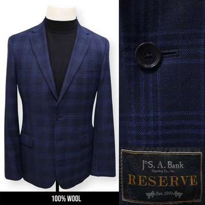 JOS A BANK RESERVE mens blue WINDOWPANE wool sport coat suit jacket blazer 36 R - Image 1 of 4
