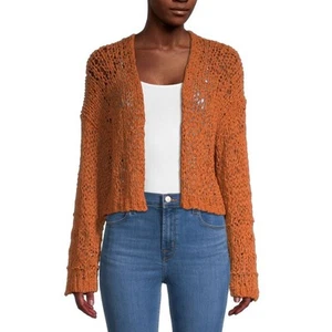 Free People Sweater Women Large Orange Daiquiri Cardi Boho Beach Festival Hippie - Picture 1 of 12