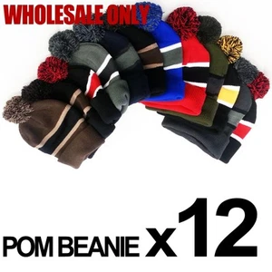 LOTE DE 12 GORROS POM BALL FRIJOLES LISOS SÓLIDOS SURTIDOS COLORES - Imagen 1 de 2