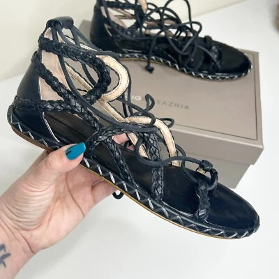 BCBGMAXAZRIA Maye Sandalia Gladiador Cuero Punta Abierta Enjaulada Negra Mujer 6 Foto 1 de 4