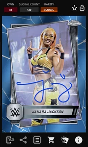 Topps WWE Slam 2025 Jakara Jackson Chrome Blue Signature 150cc Iconic DIGITAL - Picture 1 of 2