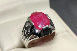 Natural 9 Carats Deep Red Ruby Sterling Silver 925 Handmade Mens Lattice Ring - Picture 1 of 12