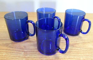 FRANCE BLUE GLASS CUPS COUNT 4 IN SET - Picture 1 of 7