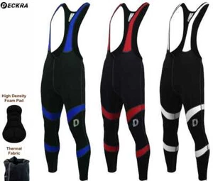 Mens Cycling Bib Pants Winter Bicycle Thermal Padded Tight Biking Bib Tights - Picture 1 of 10