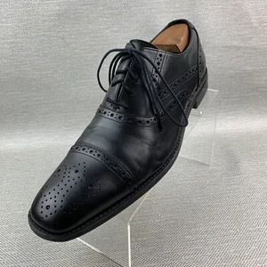 Johnston Murphy Oxford Black Leather Round Cap Brogue Toe Lace Up Shoes Size 10M - Picture 1 of 12