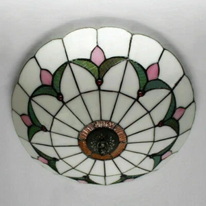 Tiffany White Color Glass Shade Flush Mount Ceiling Light Chandelier Fixtures - Picture 1 of 5