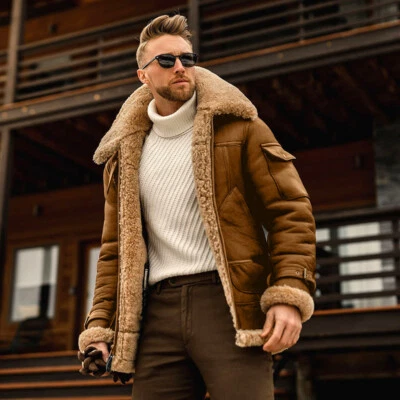 ⭐⭐Winter Coat Men's * Faux Lamb Shearling Sheep Skin Flying Jacket ⇓ - Image 1 of 4