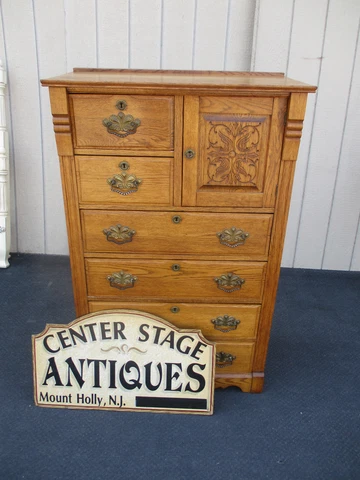 64385 Antique Victorian Oak High Chest Dresser Cover