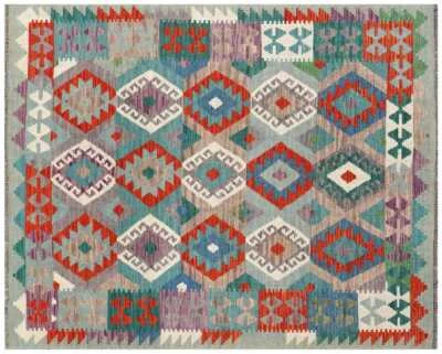 Afghan Maimana Kelim Teppich 150x200 Handgewebt Bunt Geometrisch Handarbeit m - Bild 1 von 4
