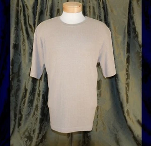CLAIBORNE New Beige Striped Cotton Knit Men Short Sleeve Henley Top Size L - Picture 1 of 6