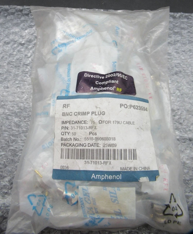Amphenol 031-71013-RFX BNC Straight Crimp Plug 8-Pk RG-179 Belden 179DT 75 Ohm