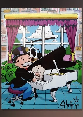Alec Monopoly Playing White Piano in House Print On Canvas 24x36” 1:1 - Image 1 of 4