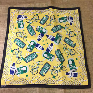 ART JAPAN COLLECTION VTG YELLOW HANDKERCHIEF GREEN BICYCLES POCKET SQUARE COTTON