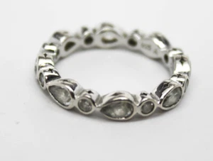 Anillo de eternidad de plata de ley con pera y piedras de corte redondo, talla 8,0, firmado - Imagen 1 de 4