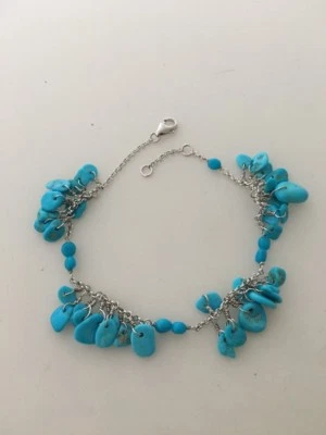 Signed GS 925 Sterling Silver Turquoise Stones Bracelet (A105) - Image 1 of 4