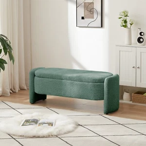 Oval Ottoman Bench 3D Lamb Fleece Large Storage Fits Living Room Décor - Picture 1 of 10