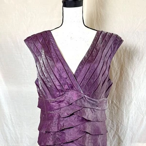 Adrianna Papell Layered Sheath Dress Purple Metallic Womens Sz 14 Sheer Mermaid - Picture 1 of 9