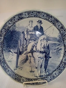 Vintage Boch Blue Delft Horse & Carriage Large 15" Ceramic Wall Plate Belgium - Picture 1 of 3