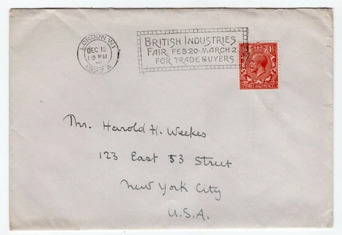 UK GB - London 1927 British Industries Slogan - Unsealed Rate Cover to USA Cover