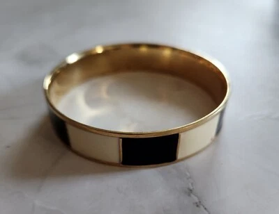 J Crew Signed Gold Tone Bangle Bracelet Pink & Green Enamel 2 5/8 inches - Image 1 of 4