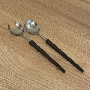 Juego de servidor de ensaladas de acero inoxidable y mango de madera de palisandro MCM de colección - Hecho en Japón - Imagen 1 de 11