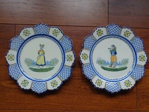 VINTAGE AMAZING TWO PLATES CERAMIC HENRIOT QUIMPER FRANCE - Picture 1 of 12
