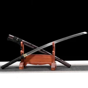 Katana japonesa hecha a mano de acero T10, recubierta de arcilla, con muerte roja sangre - Imagen 1 de 14