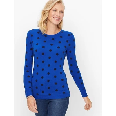 Suéter Talbots Cachemira Botón Puño Cuello Redondo Azul Real Lunares Talla L Foto 1 de 4