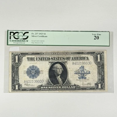 1923 $1 United States Silver Certificate PCGS VF20 US Note BLUE SEAL Fr. 237 - Image 1 of 2