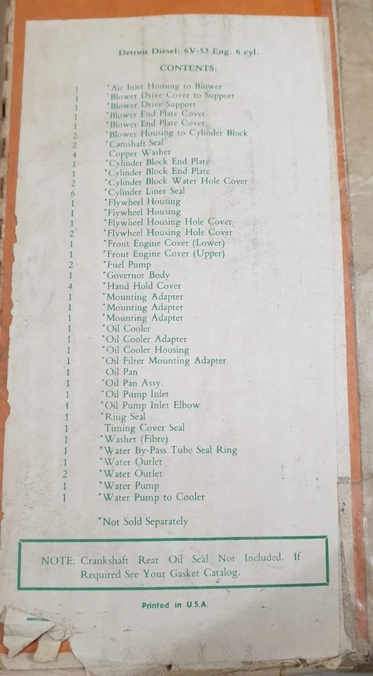 Original Gasket Set 6V-53 Eng 6 cyl Fits Detroit Diesel CS 12232 W M-0-3 - Image 1 of 4