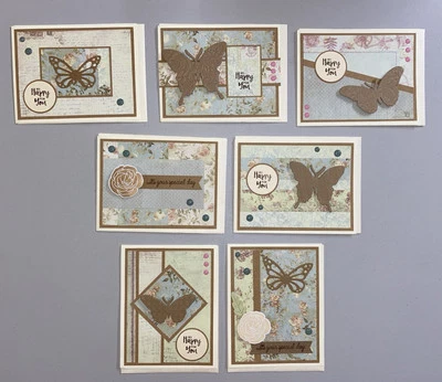 Lote de 7 tarjetas hechas a mano con flores y mariposas ocasiones mixtas #18 Foto 1 de 4