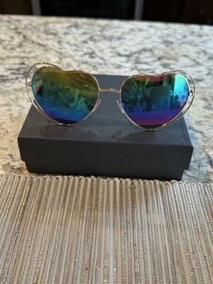 NEW Betsey Johnson Rainbow Mirrored Heart Gold Framed Sunglasses - Image 1 of 4