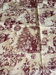 Vintage Fabric RED TOILE VICTORIAN SCENE Santa Tree Toys Christmas 36”x41 - Picture 1 of 10