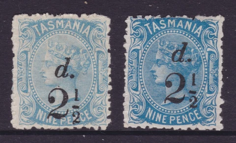 TASMANIA 1891 2 1/2D PALE BLUE & DEEP BLUE SURCHARGE MINT/MH SG 168/169  (NE28) Cover