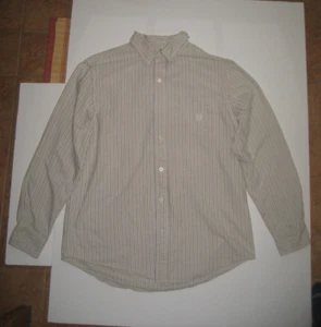 Camisa de vestir Chaps para hombre manga larga a rayas beige con botones talla M. - Imagen 1 de 10