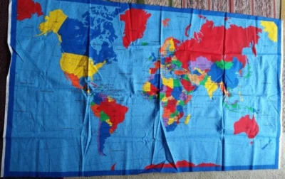 Panel de tela MAPA DEL MUNDO ~ Tradiciones de tela 1998 ~ 58" x 36" Foto 1 de 4