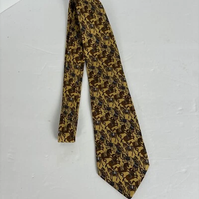 Corbata de lujo SALVATORE FERRAGAMO beige novedad caballos 100 % seda para hombre - 3,25" Foto 1 de 4