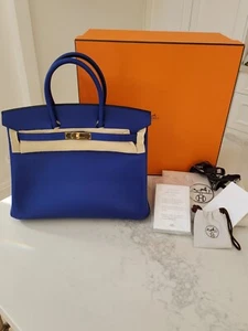New Hermes Birkin 35 Electric Blue Epsom Leather Gold Hardware Bag Receipt - Picture 1 of 14